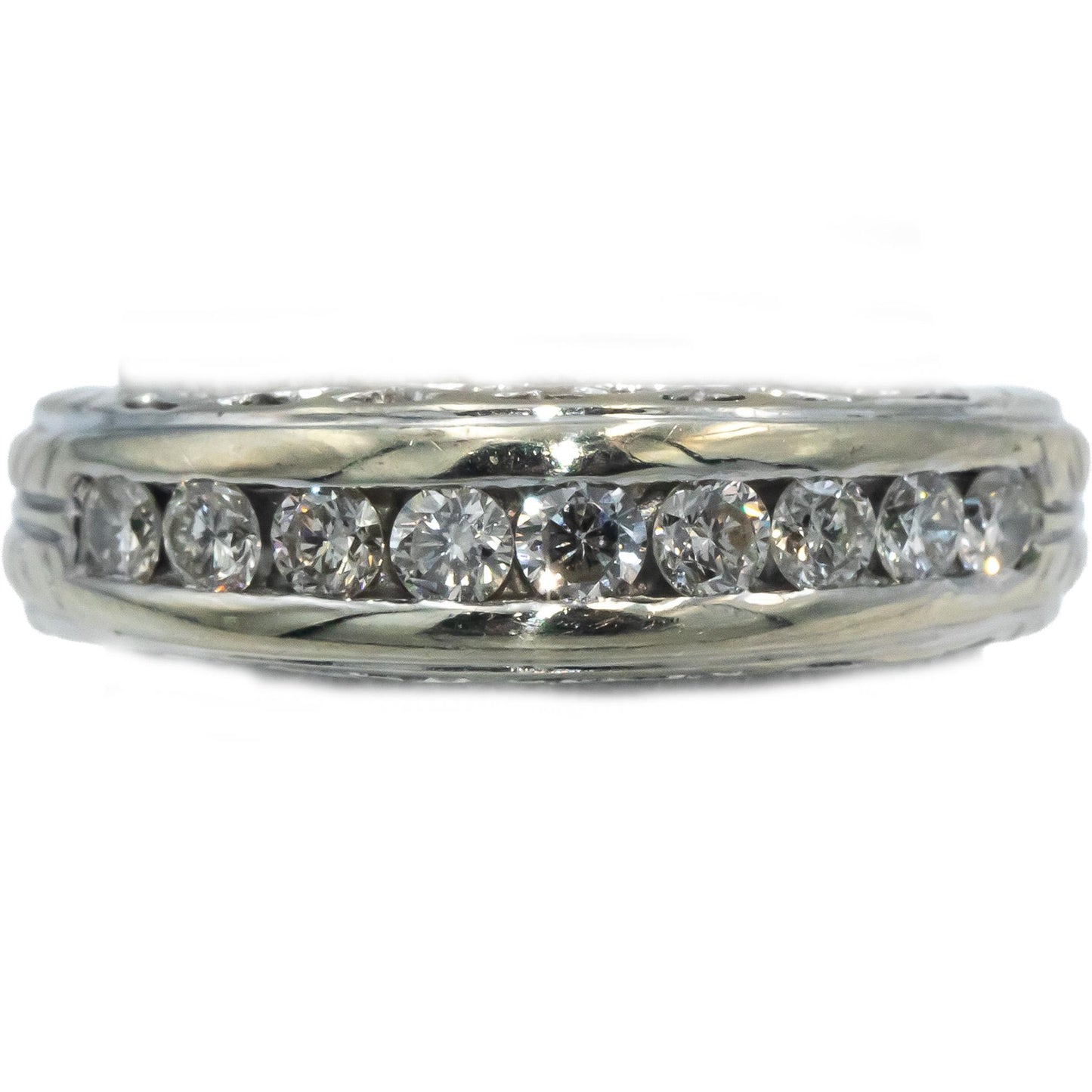 14k White Gold VS Diamond Channel Set Filigree Wedding Ring 0.47CT Size 5.5