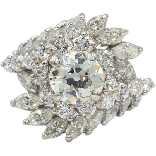 Antique Vintage Platinum Diamond Cluster Cocktail Ring 3.0CT w/ 1.50CT Center