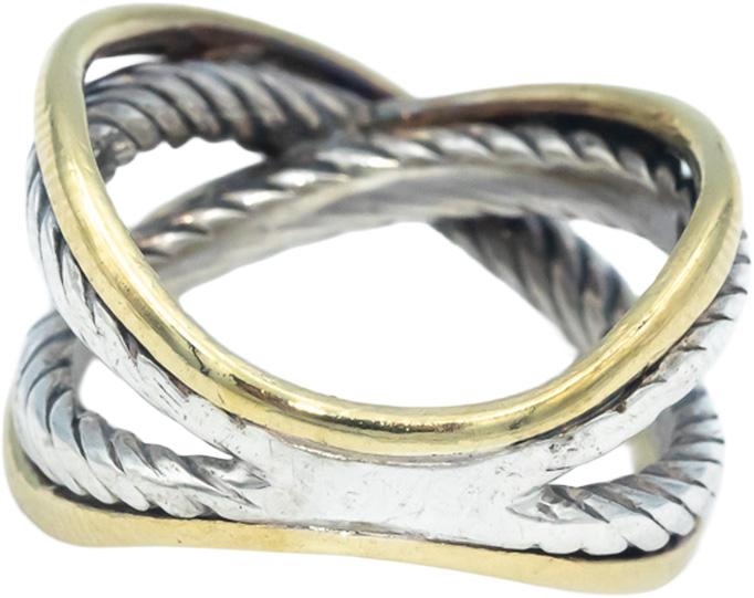 DAVID YURMAN 18k Gold & Sterling Silver Crossover Cable Band Ring Size 7.5