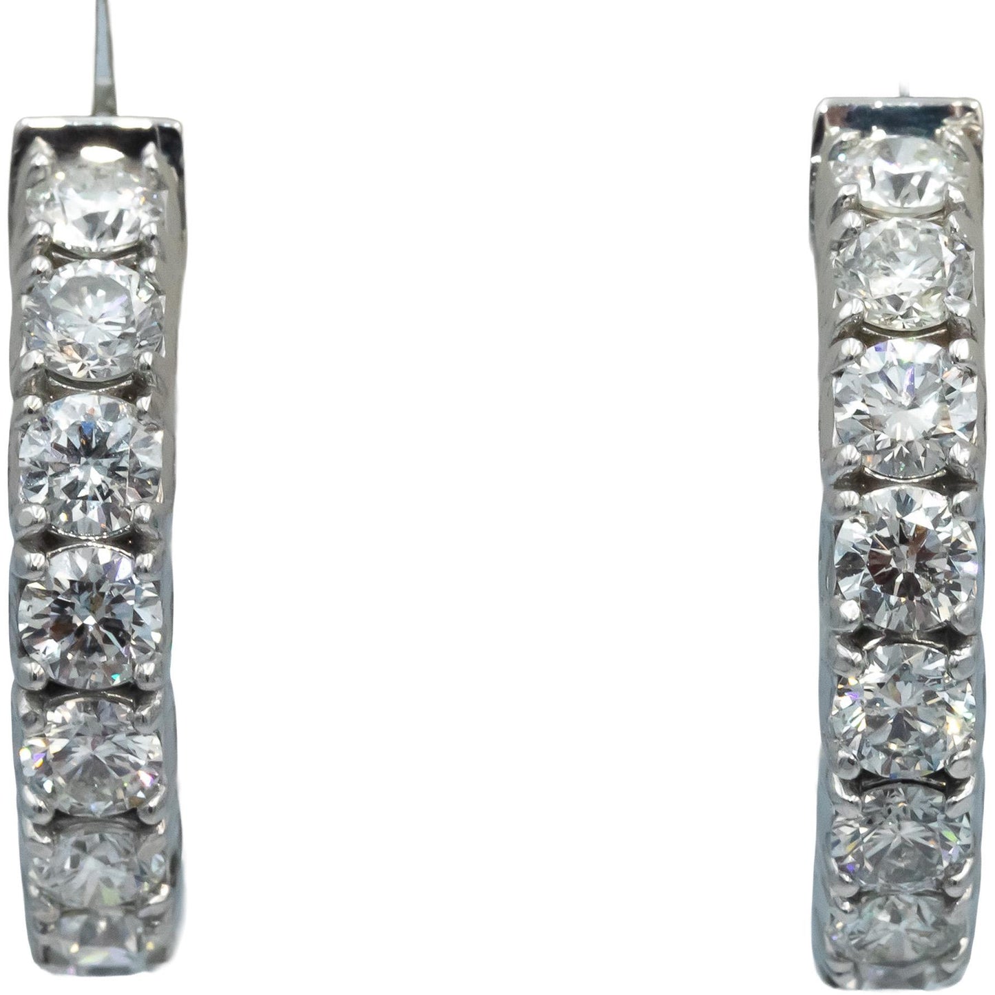 14k White Gold Round Diamond Inside Out Circle Hoop Earrings 7.38CT