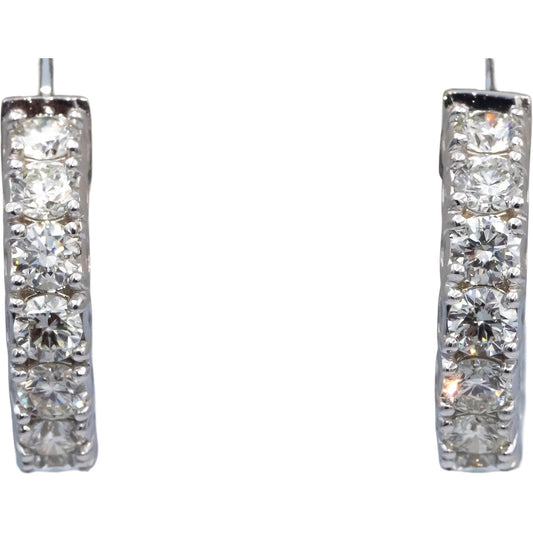 14k White Gold VS Round Diamond Inside Out Hoop Earrings 4.42CT