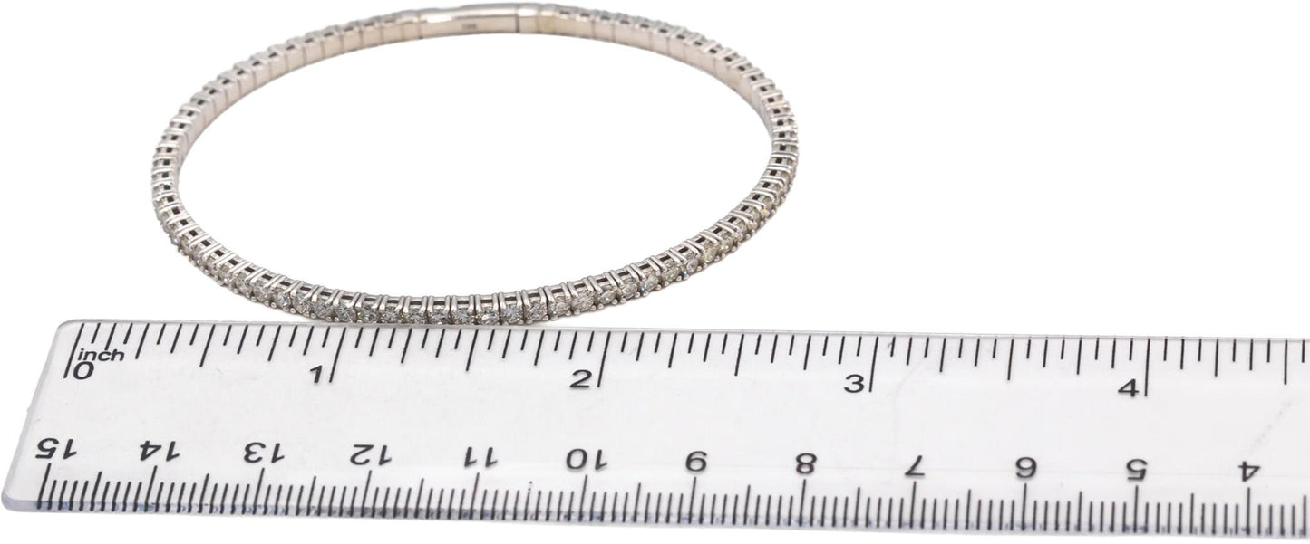 Round Diamond 18k White Gold Flexible Bangle Bracelet 2.97CT
