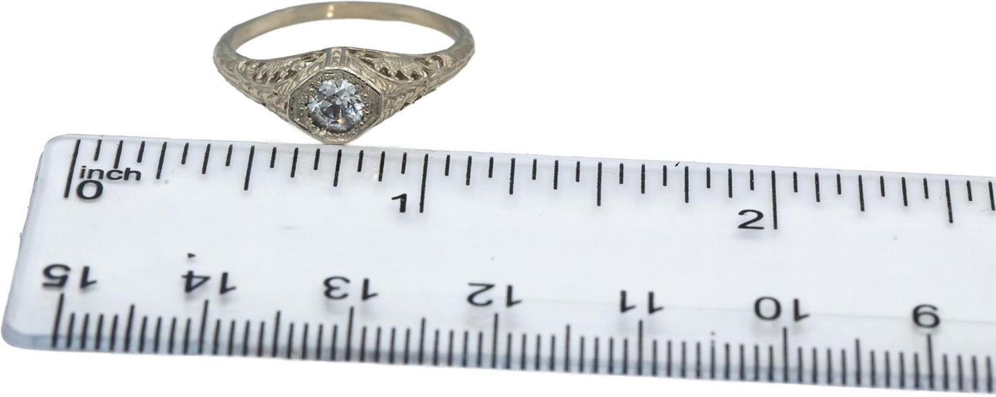 Vintage Antique 14k White Gold Old European Diamond Filigree Ring .30CT Sz 6.75