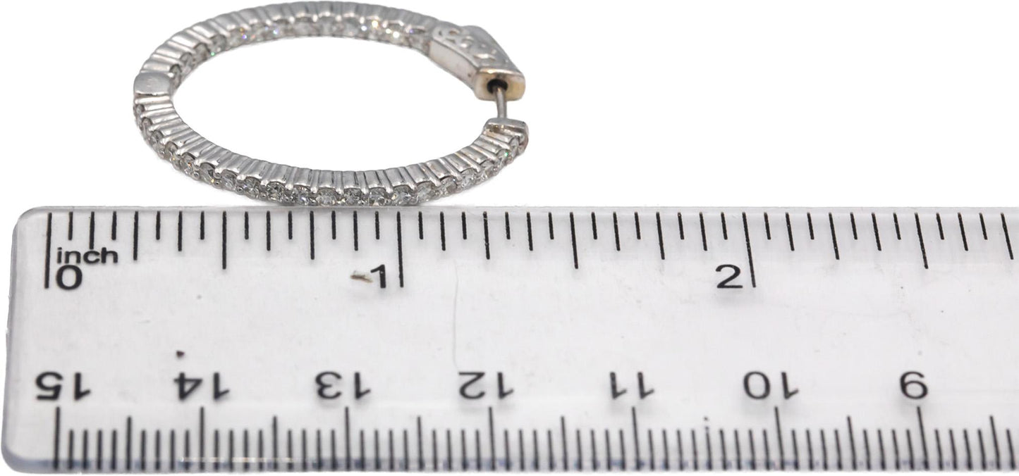 14k White Gold VS Round Diamond Inside Out Oval Hoop Earrings 1.33CT