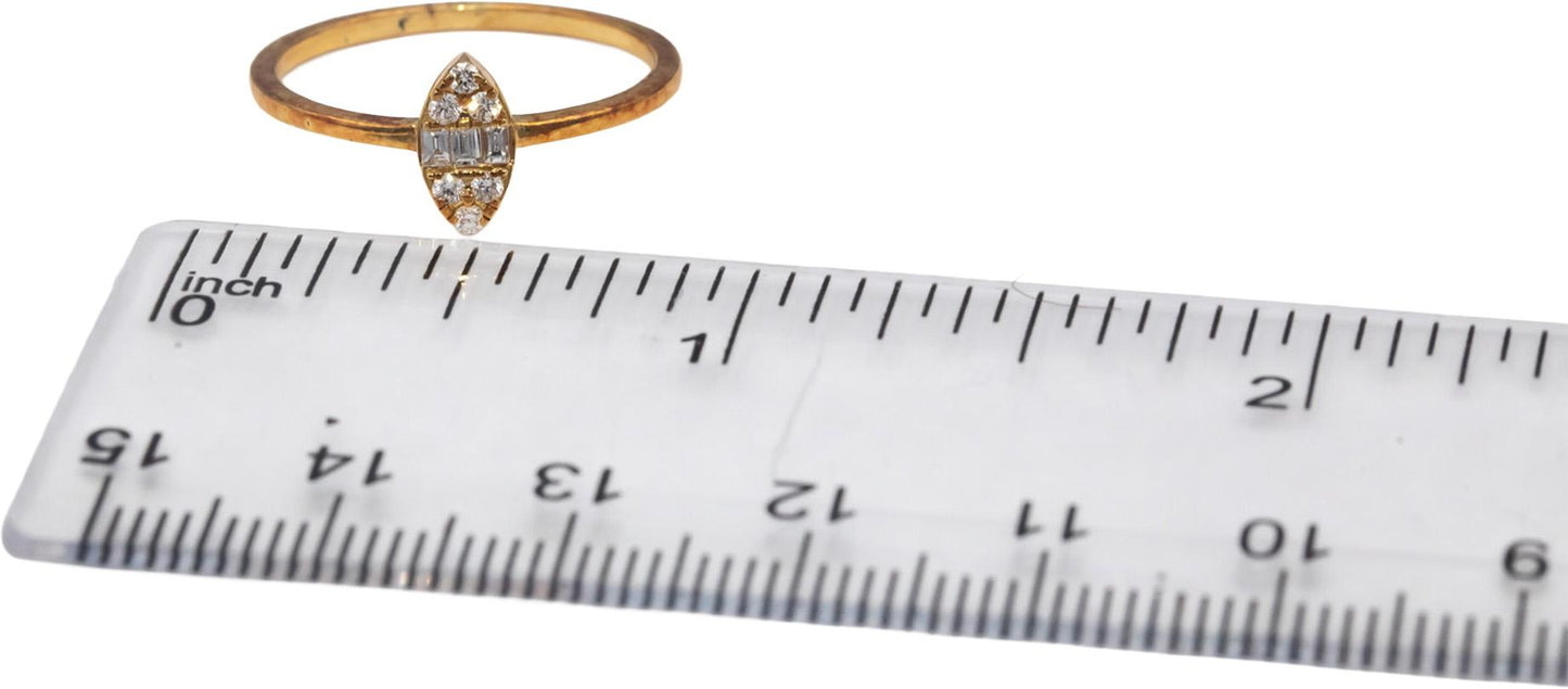 18k Yellow Gold VS Round & Baguette Cut Diamond Band Ring 0.10CT Size 7