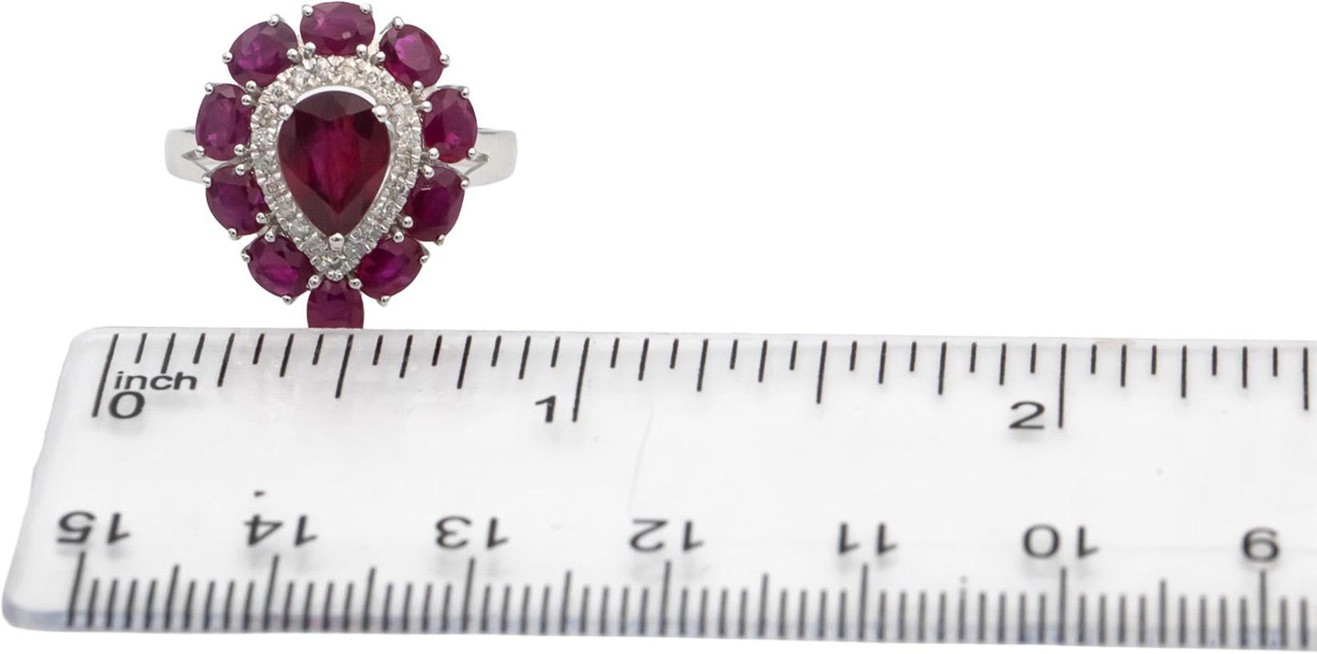 18k White Gold Diamond & Ruby Cocktail Ring 3.25CT Size 7