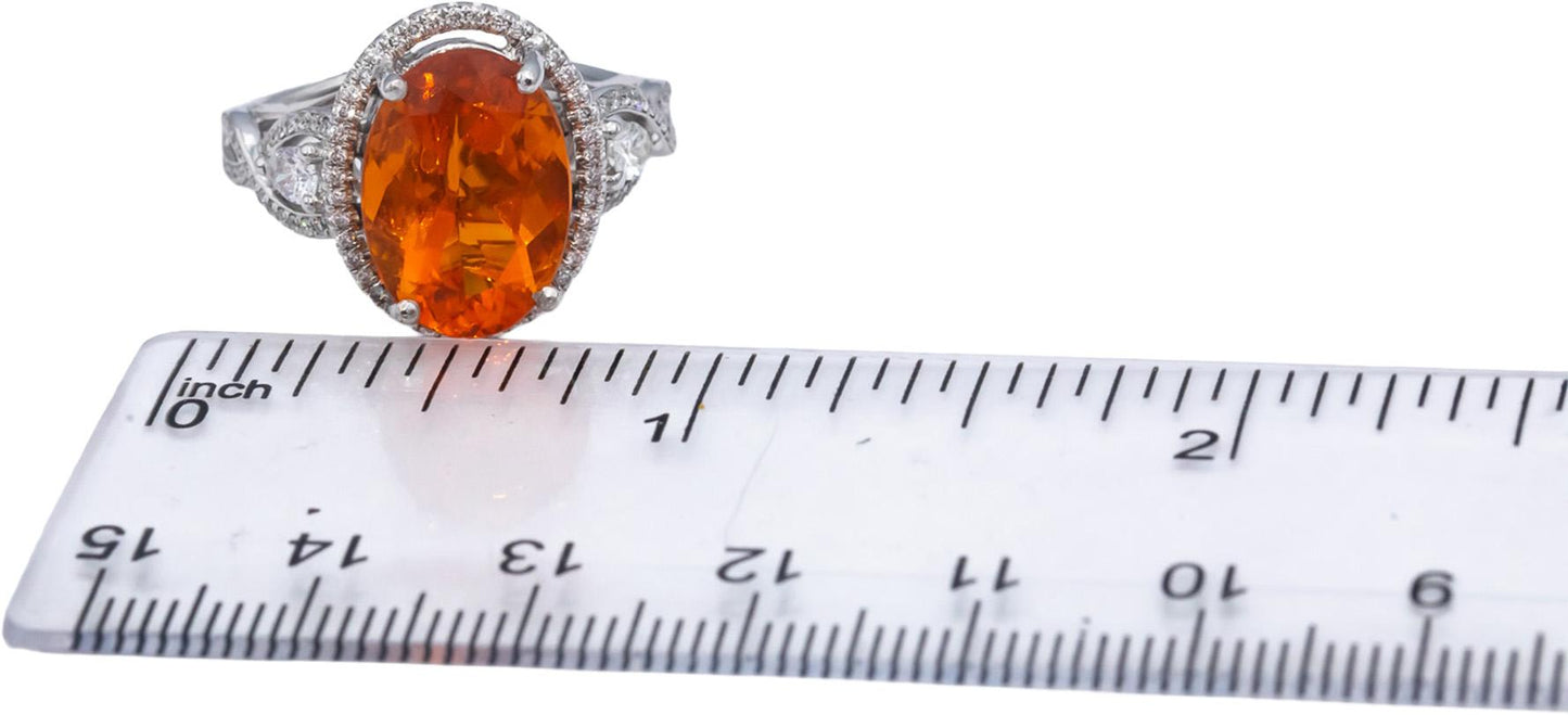 18k White Gold Mexican Fire Opal & Diamond Cocktail Ring 5.10CT Size 7.25