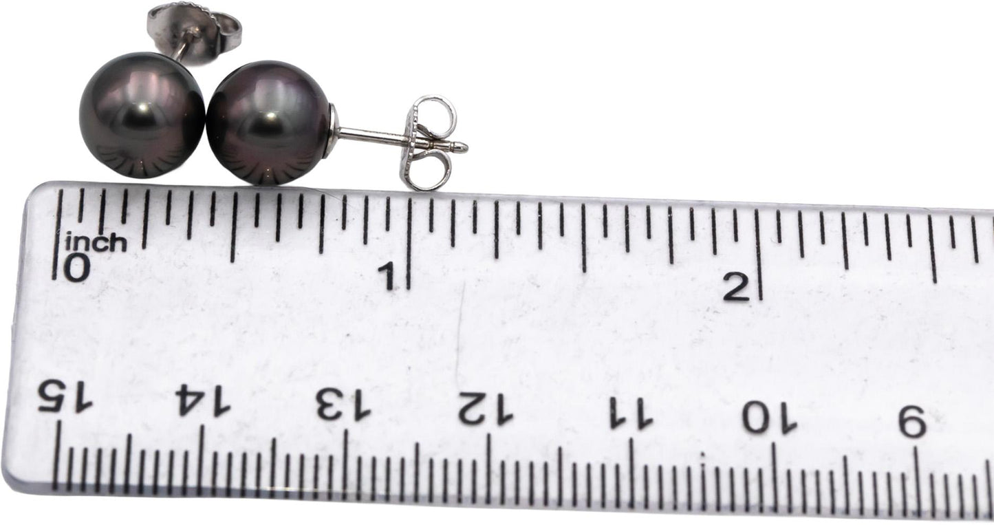 TIFFANY & CO. 18k White Gold Black Pearl Stud Earrings $1375 Retail 9.3mm