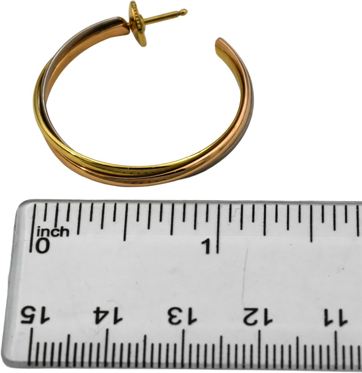 CARTIER 18k Yellow White Rose Gold Trinity Hoop Earrings w/ Box