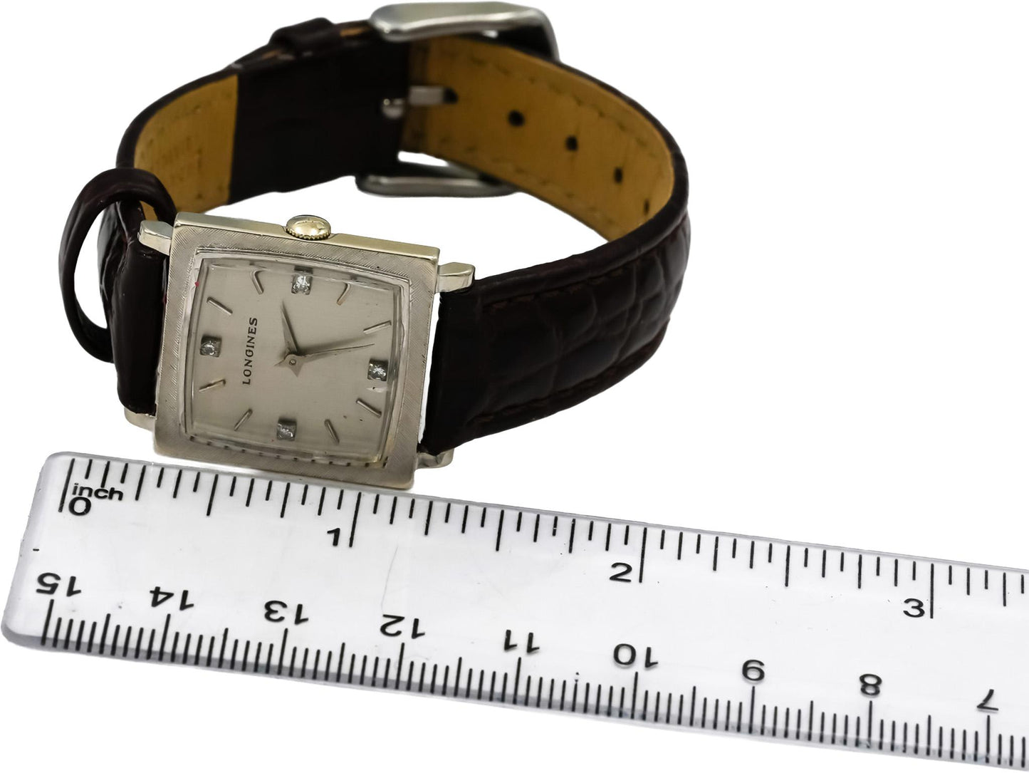 LONGINES 14k White Gold Diamond Dial 17 Jewels Manual Winding Watch