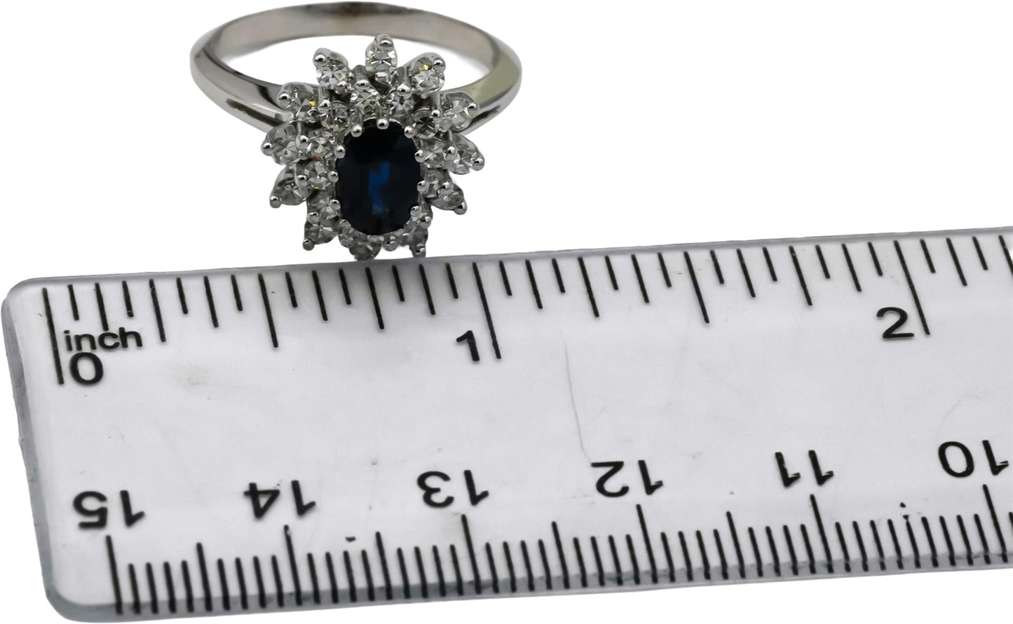 14k White Gold Round Diamond and Oval Sapphire Cocktail Ring 1.10CT Size 7