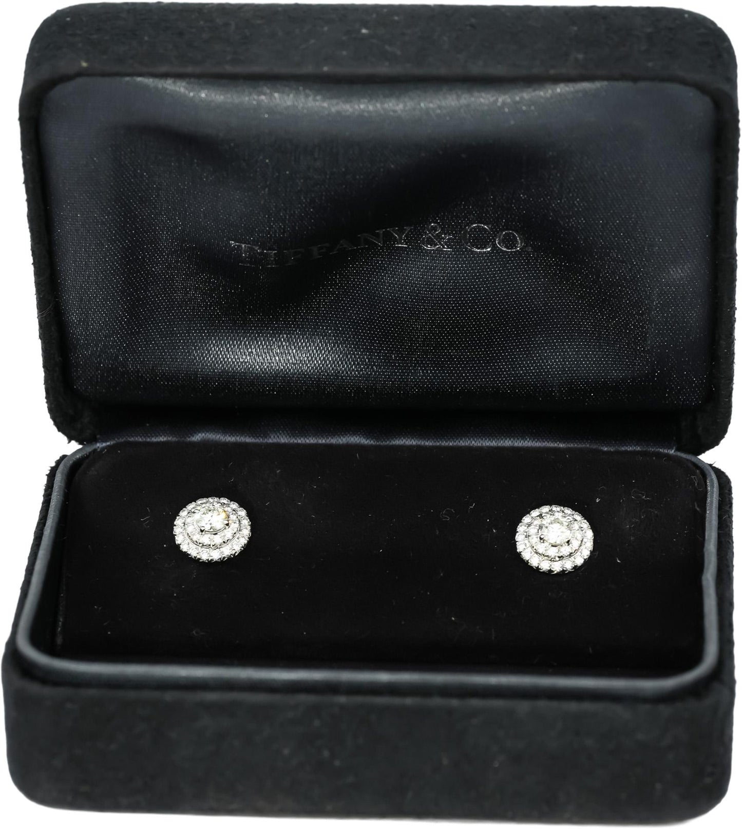 TIFFANY & CO. 18k White Gold Diamond Soleste Stud Earrings w/ Box 0.95CT