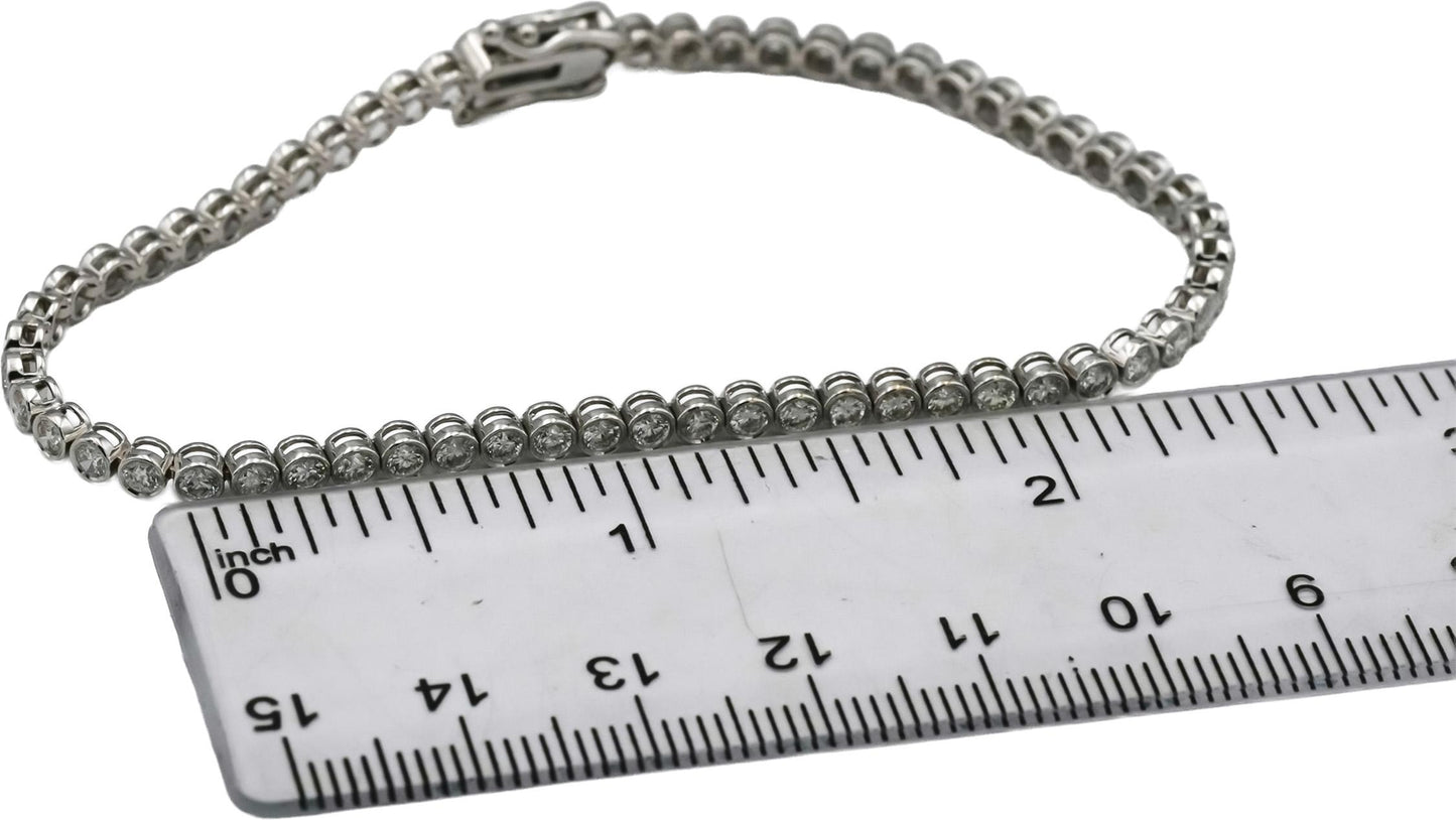 14k White Gold VS Round Bezel Set Diamond Tennis Bracelet 2.86CT