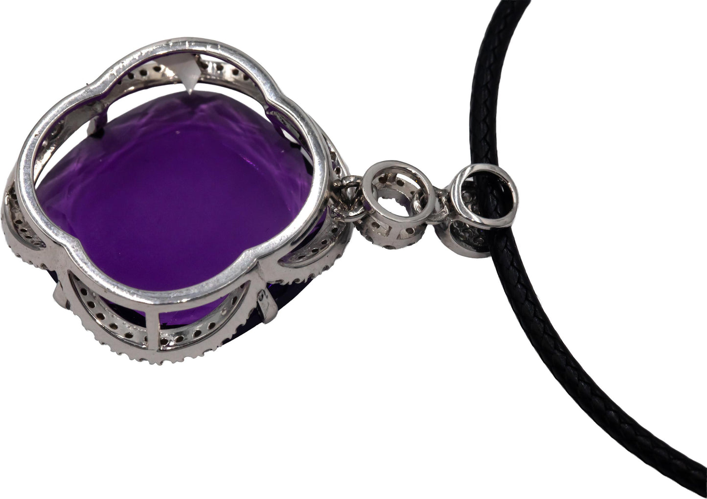 14k White Gold Round Diamond and Fancy Cut Amethyst Pendant Necklace 0.63CT