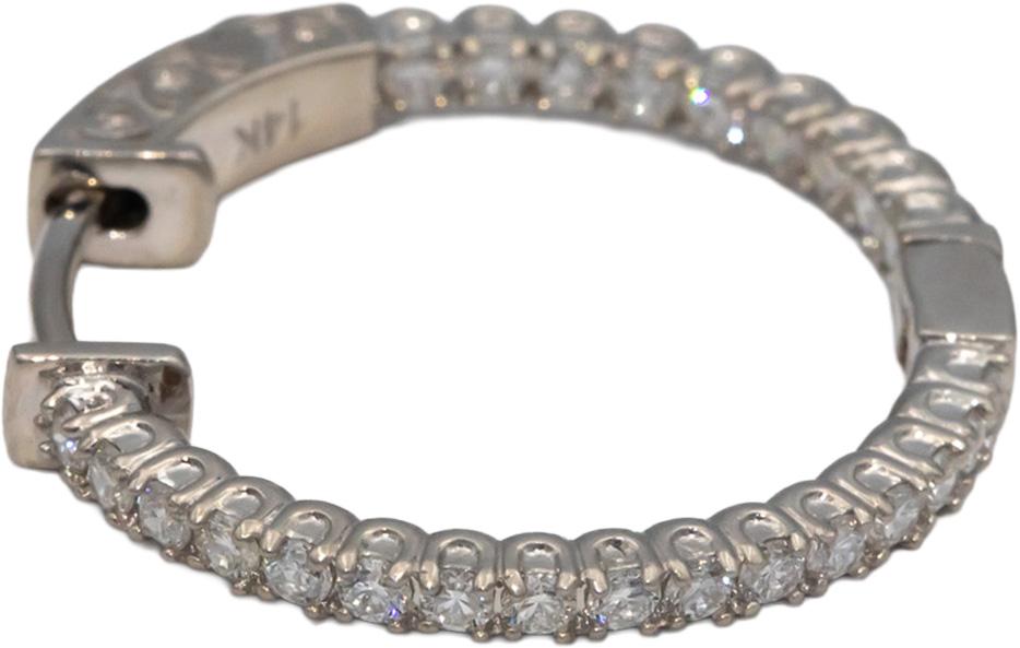 14k White Gold Round Diamond Inside Out Hoop Earrings 1.01CT