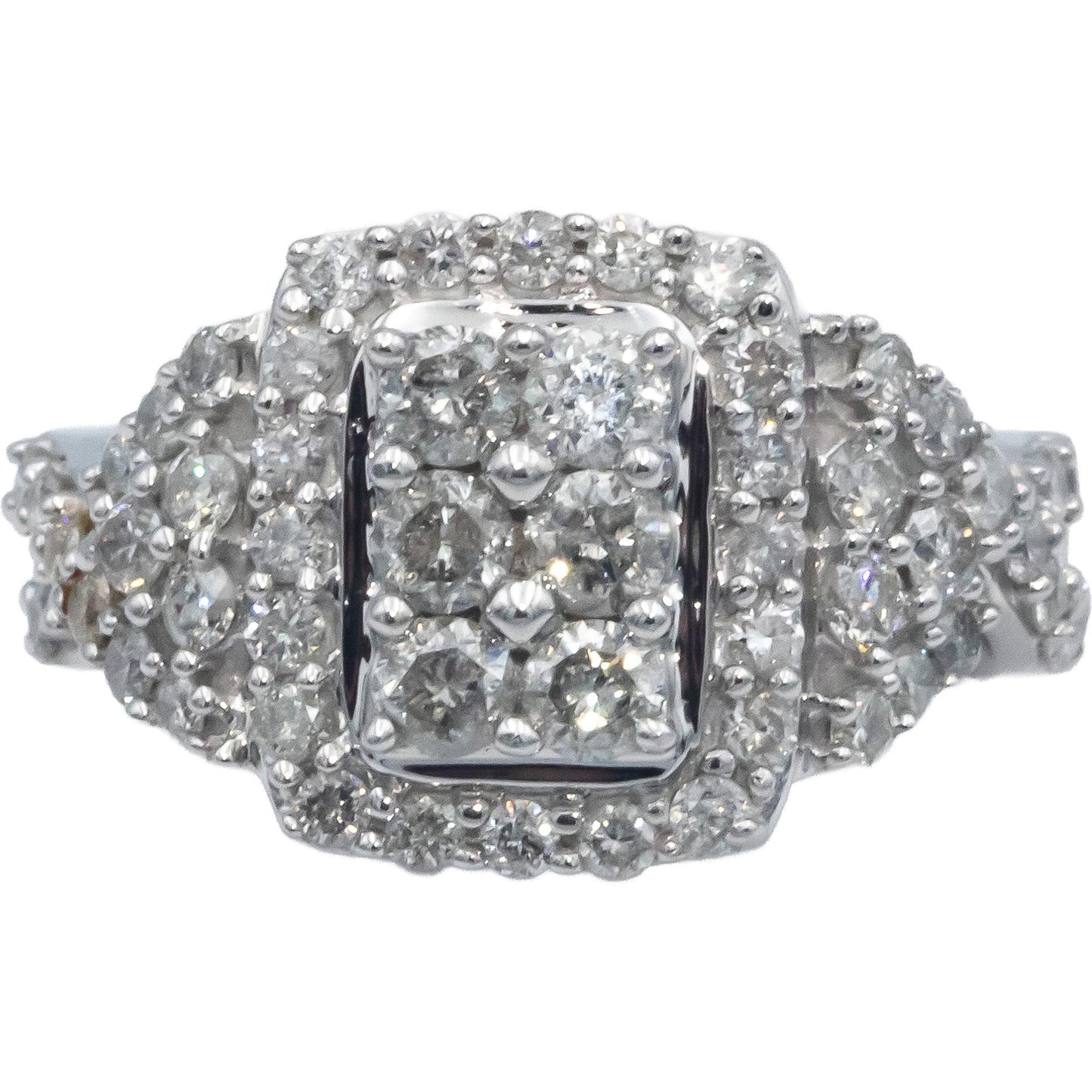 10k White Gold Round Diamond Cluster Cocktail Ring 1.50CT Size 7