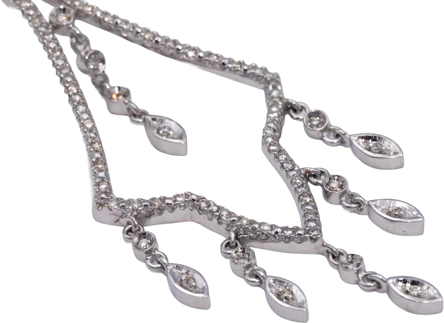 14k White Gold Round Diamond Chandelier Drop Dangle Earrings 0.50CT