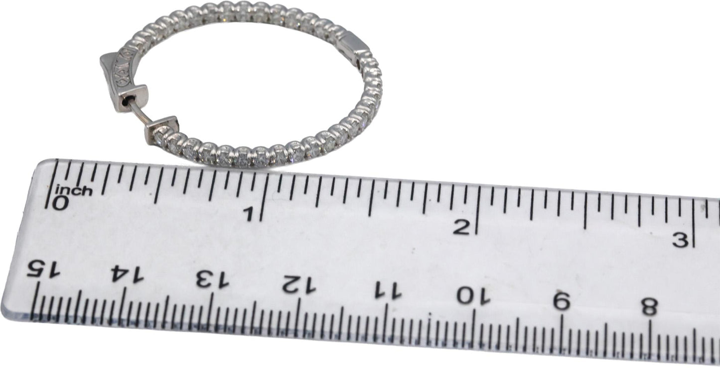 14k White Gold Round Diamond Inside Out Hoop Earrings 2.25CT