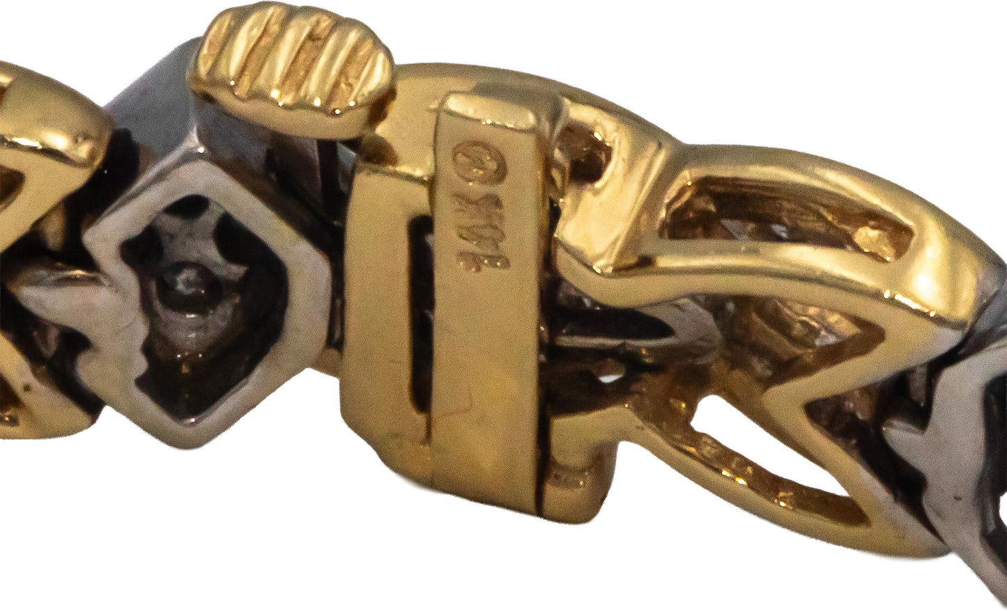 14k Yellow & White Gold Round and Baguette Diamond Fancy Link Bracelet 3.0CT