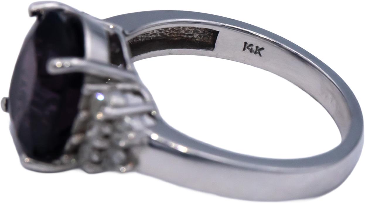 14k White Gold 4.80CT Diamond and Purplish Pink Stone Ring Size 7