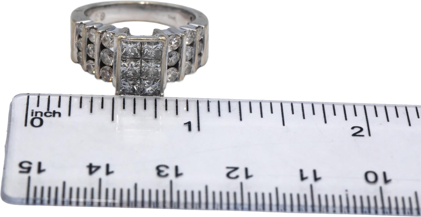 14k White Gold 2.0CT Princess and Round Cut Diamond Ring Size 7