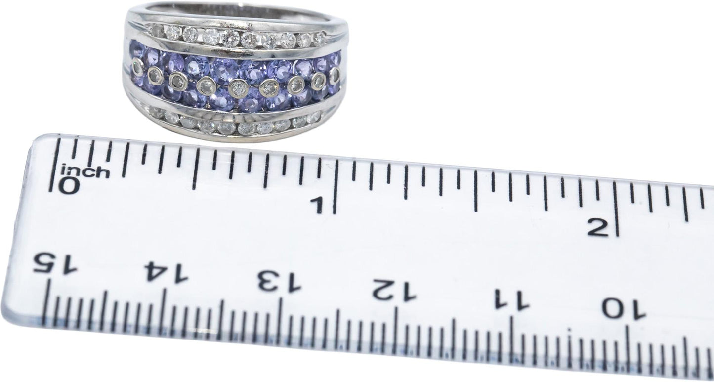 14k White Gold Jewelry 1.25CT Diamond and Tanzanite Band Ring Size 7