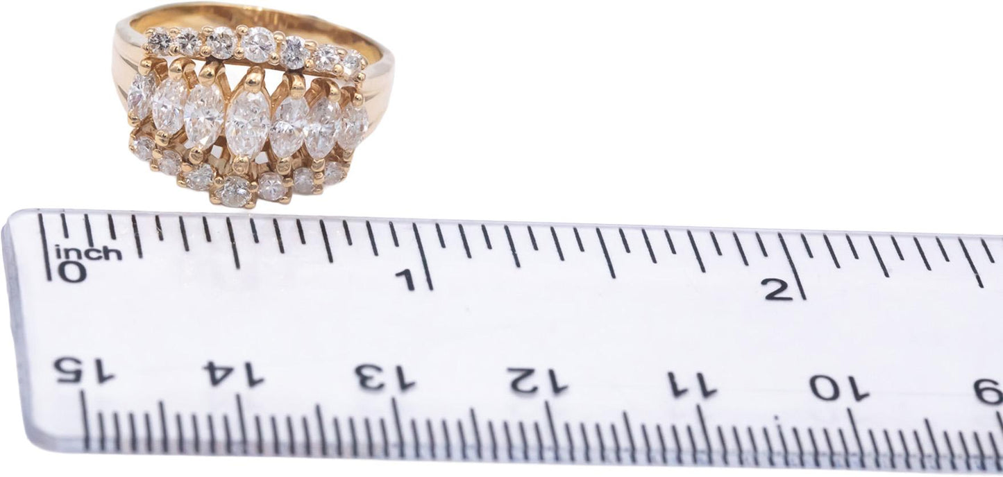 14k Yellow Gold 1.15CT VS Marquise & Round Cut Diamond Cocktail Ring Size 7