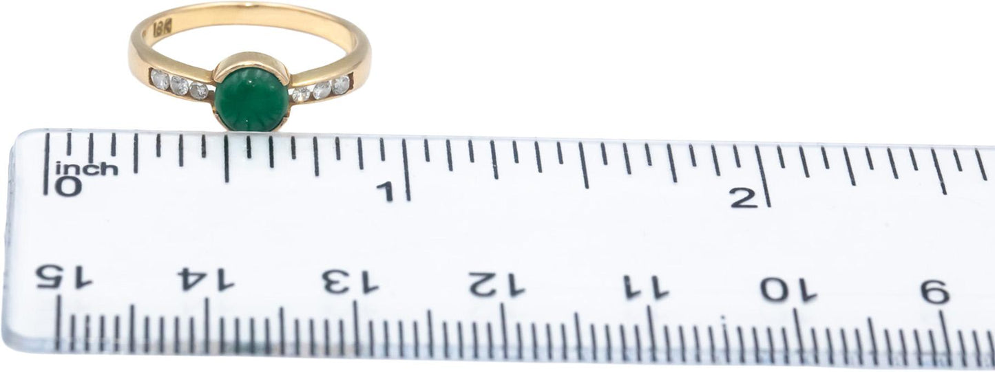 18k Yellow Gold Jewelry 0.10CT Round Diamond and Cabochon Jade Ring Size 4.75