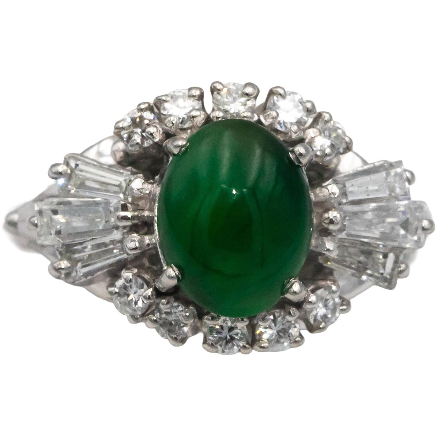 Platinum Jewelry VS Diamond & Jade Cocktail Ring 1.41CT Size 9.25