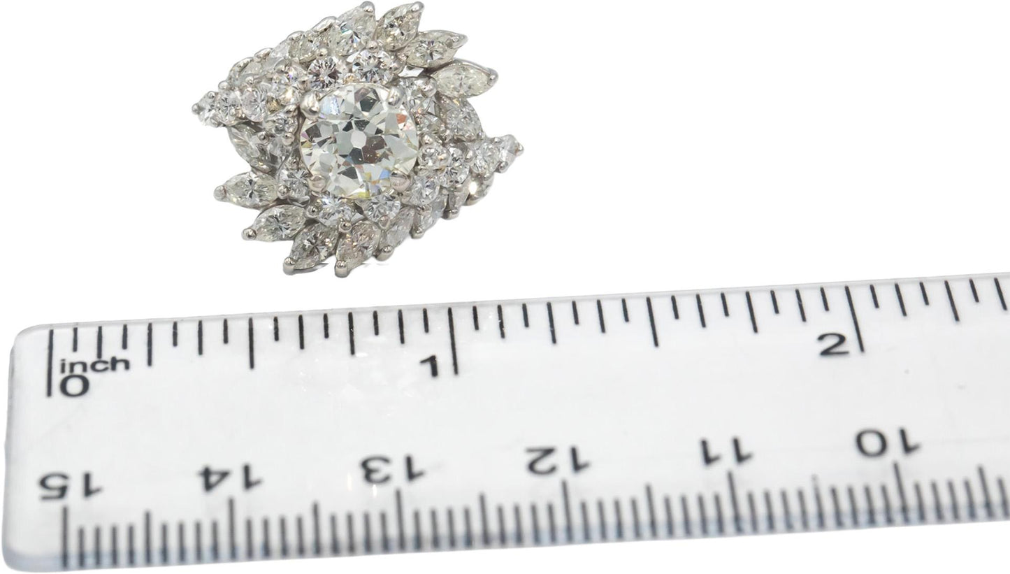Antique Vintage Platinum Diamond Cluster Cocktail Ring 3.0CT w/ 1.50CT Center