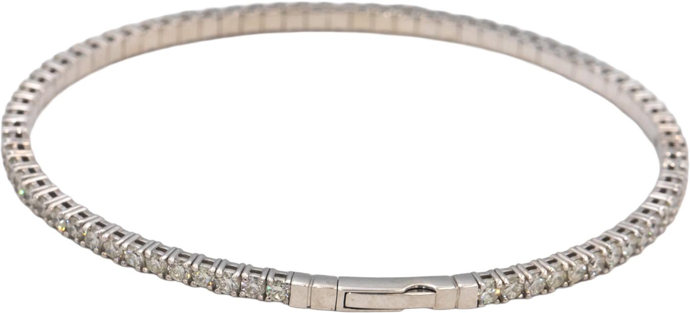 Round Diamond 18k White Gold Flexible Bangle Bracelet 2.97CT