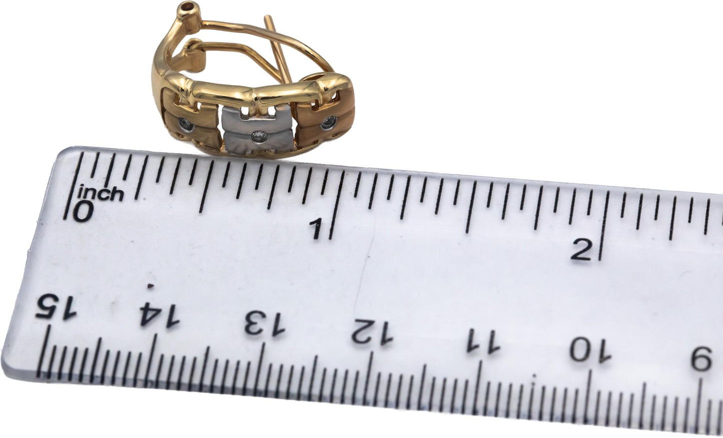 14k Yellow & White Gold Round Diamond Curved Earrings 0.03CT