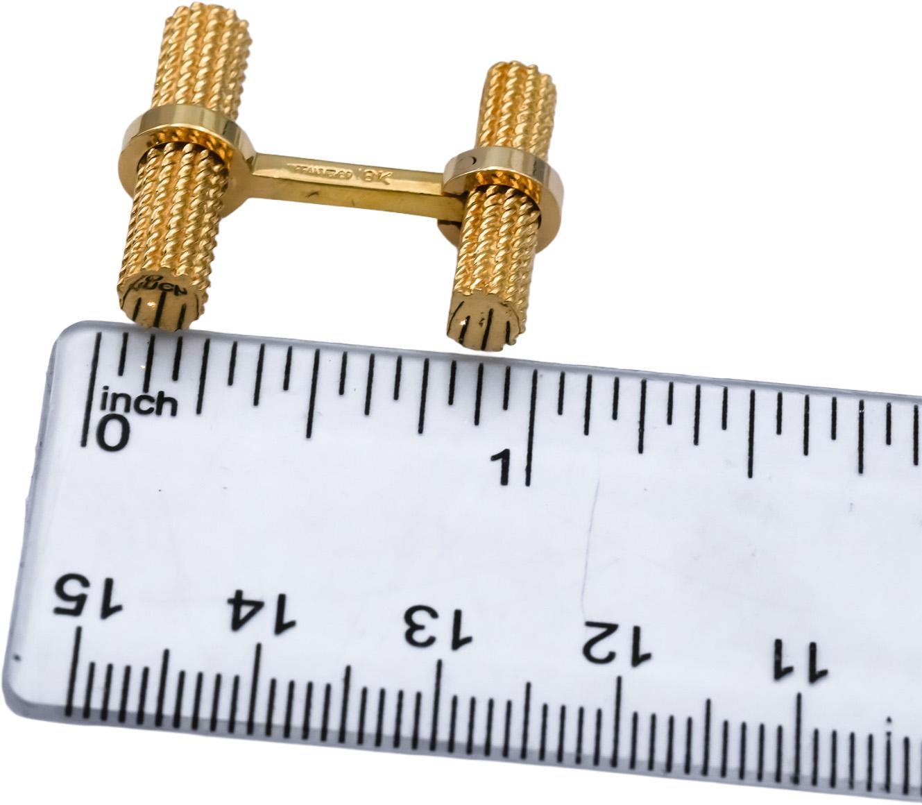 TIFFANY & CO. Vintage 18k Yellow Gold Rope Motif Bar Cufflinks