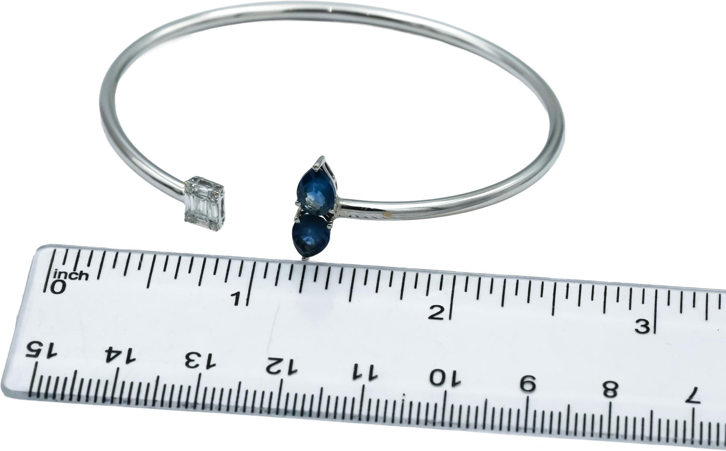 18k White Gold VS Diamond & Blue Sapphire Cuff Bracelet 1.83CTW