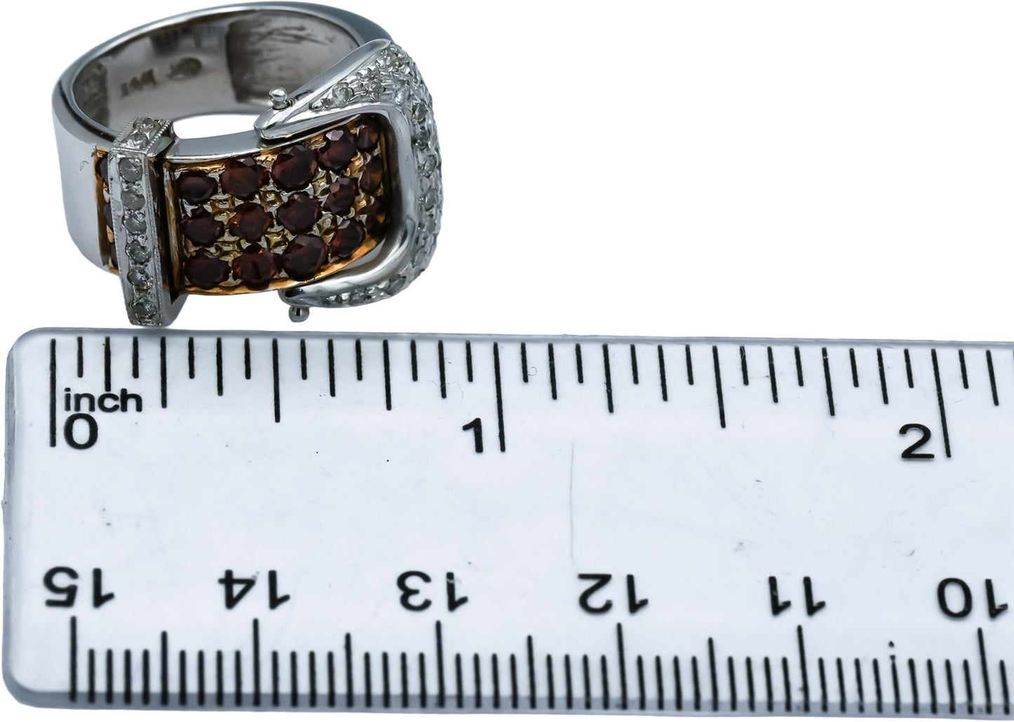 14k White Gold VS White and Irradiated Orange Diamond Buckle Ring 2.0CT Size 6