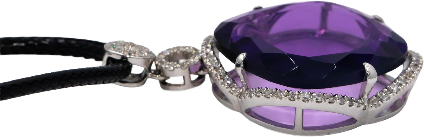 14k White Gold 0.63CT Diamond and 22.0 x 22.0mm Amethyst Pendant Necklace