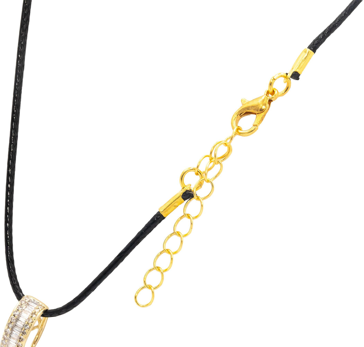 14k Yellow Gold Diamond Oval Pendant On Black Cord Necklace 2.50CT