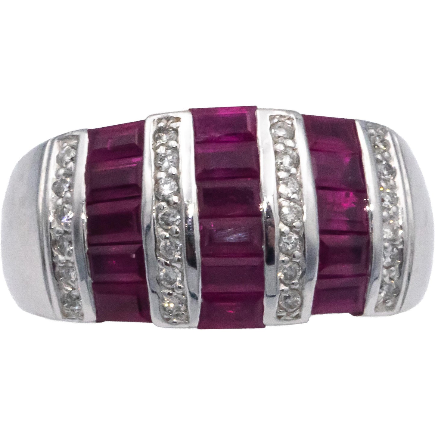 KALATI Designer 14k White Gold 1.25CT Diamond and Ruby Band Ring Size 6.75