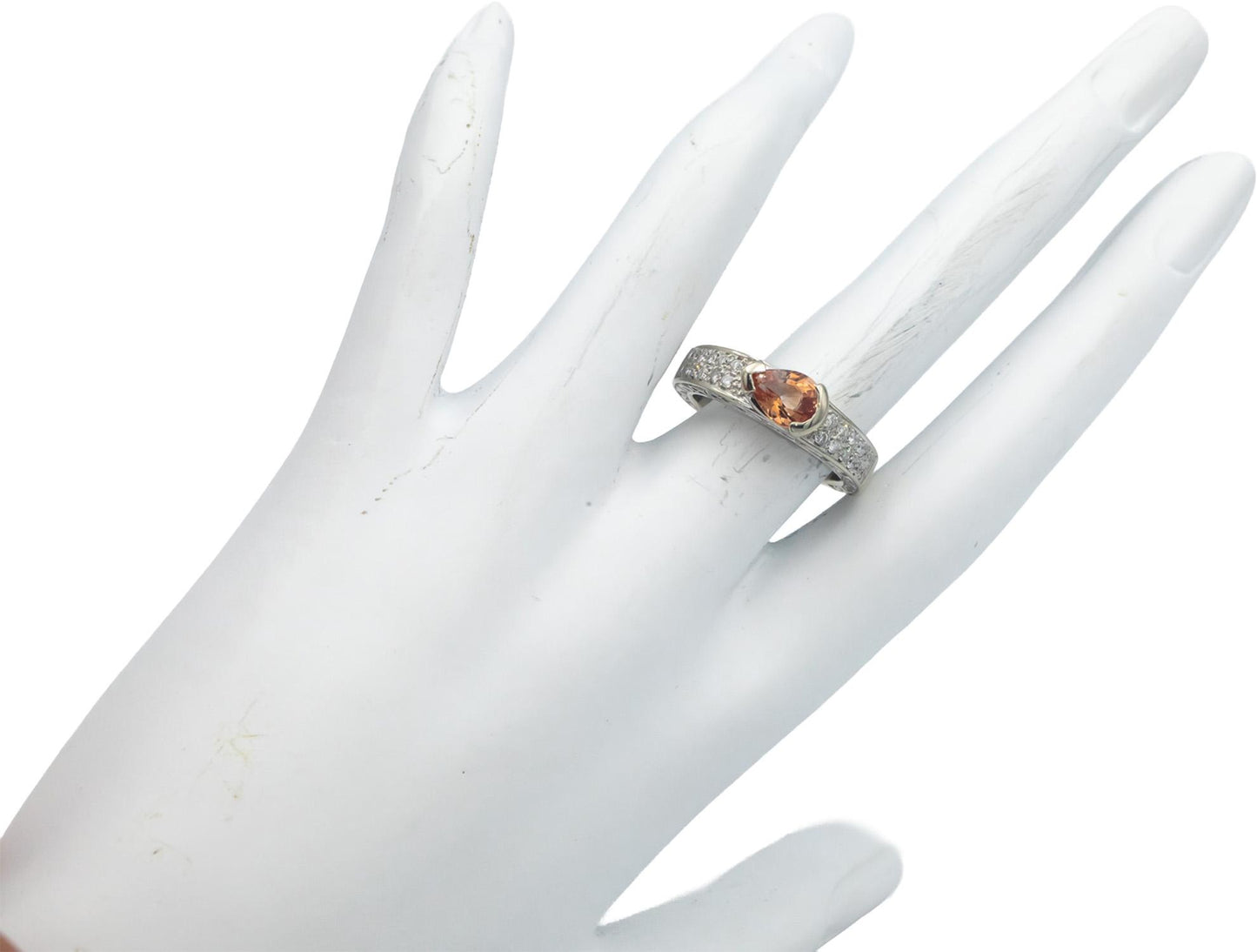 14k White Gold 1.75CT Diamond and GIA Cert Orange Sapphire Ring w/ Carved Sides