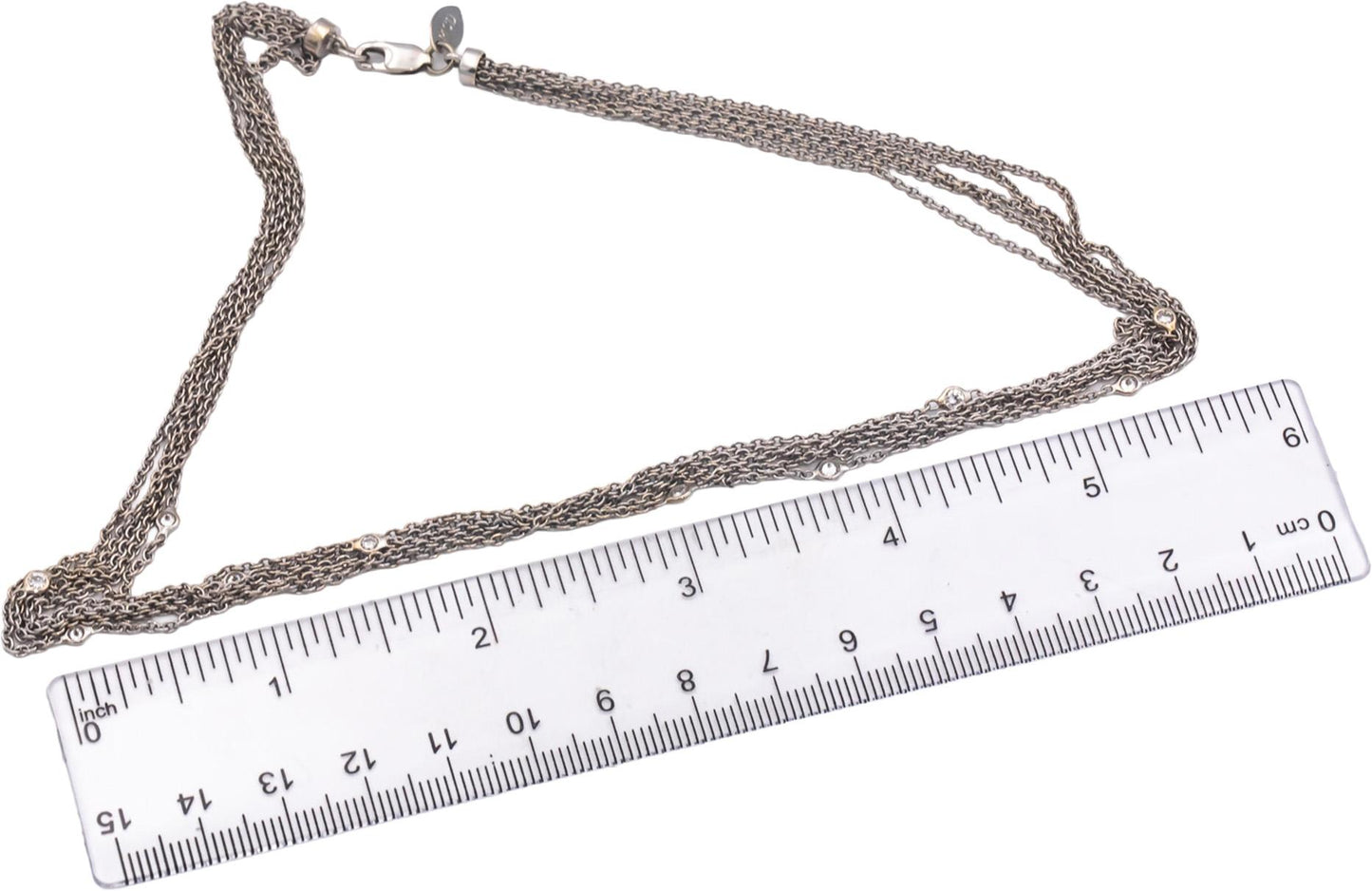 14k White Gold 0.45CT VS Round Cut Diamond By The Yard Multi-Chain Necklace