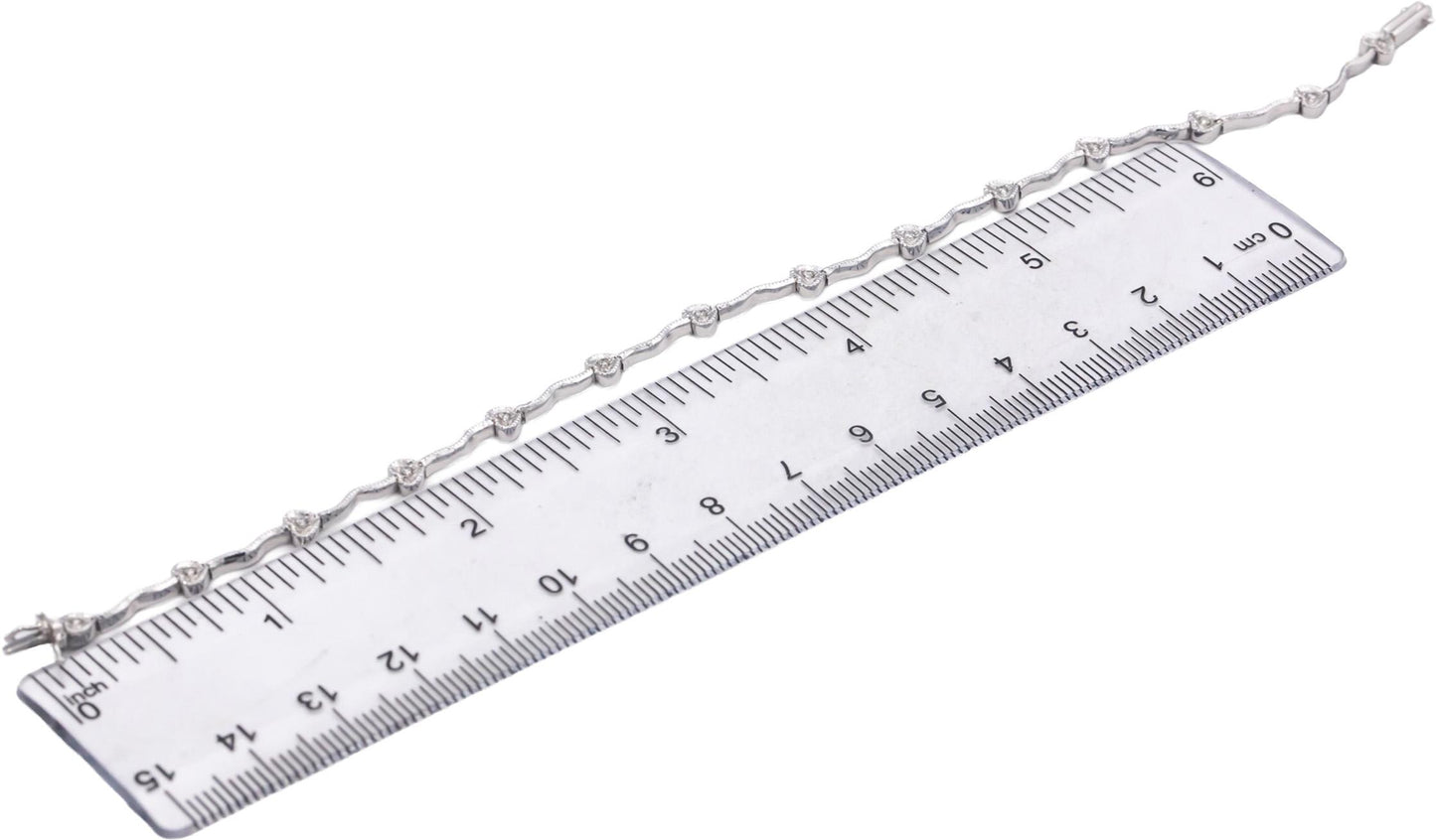18k White Gold Round Diamond Heart Tennis Bracelet 0.12CT