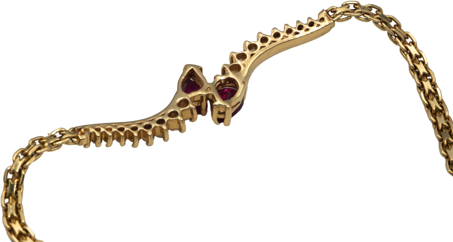 14k Yellow Gold 1.23CT Round Cut Diamond and Pear Cut Ruby Link Bracelet