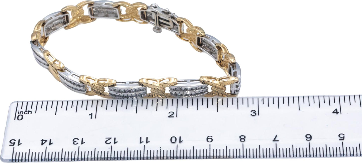 14k Yellow & White Gold Round Diamond Fancy Link Bracelet 2.30CT