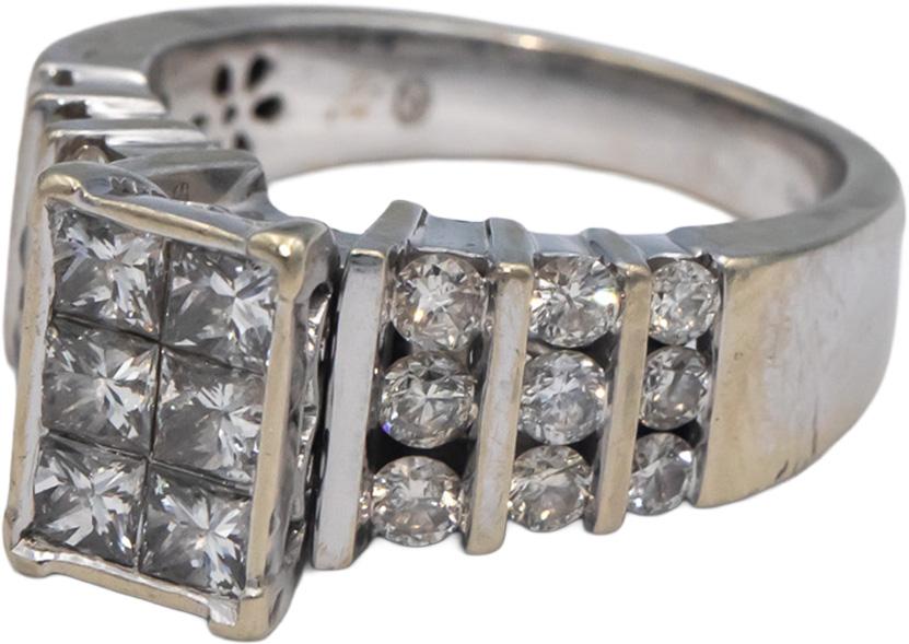 14k White Gold 2.0CT Princess and Round Cut Diamond Ring Size 7