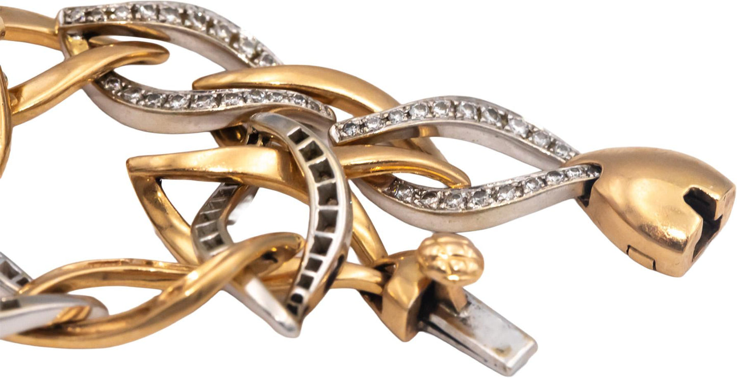 18k Yellow & White Gold Jewelry Round Diamond Fancy Link Bracelet 1.25CT