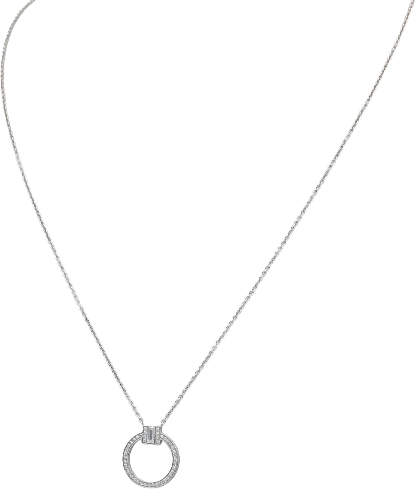 TIFFANY & CO. 18k White Gold 0.15CT Diamond T Circle Pendant Necklace $4800