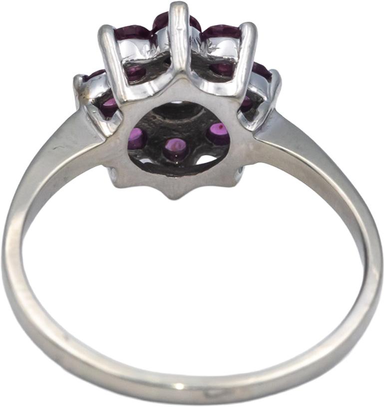 14k White Gold 0.85CT Diamond and Ruby Floral Cocktail Ring Size 8.5