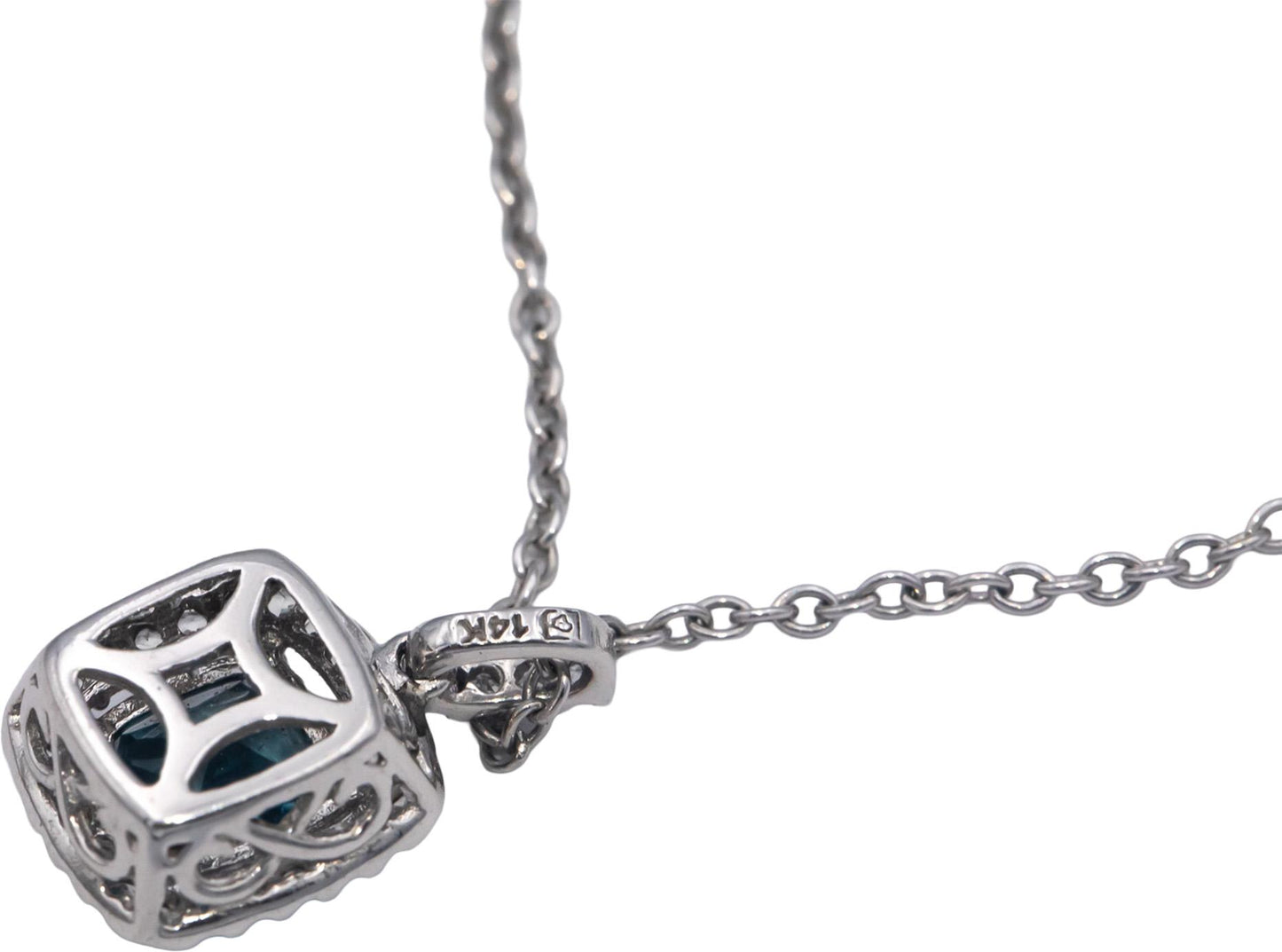 14k White Gold 2.75CT Blue and White Topaz Halo Pendant Necklace
