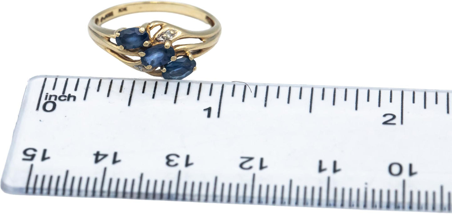 10k Yellow Gold Oval Cut Blue Sapphire Ring w/ Diamond Accents 0.40CT Size 6.75