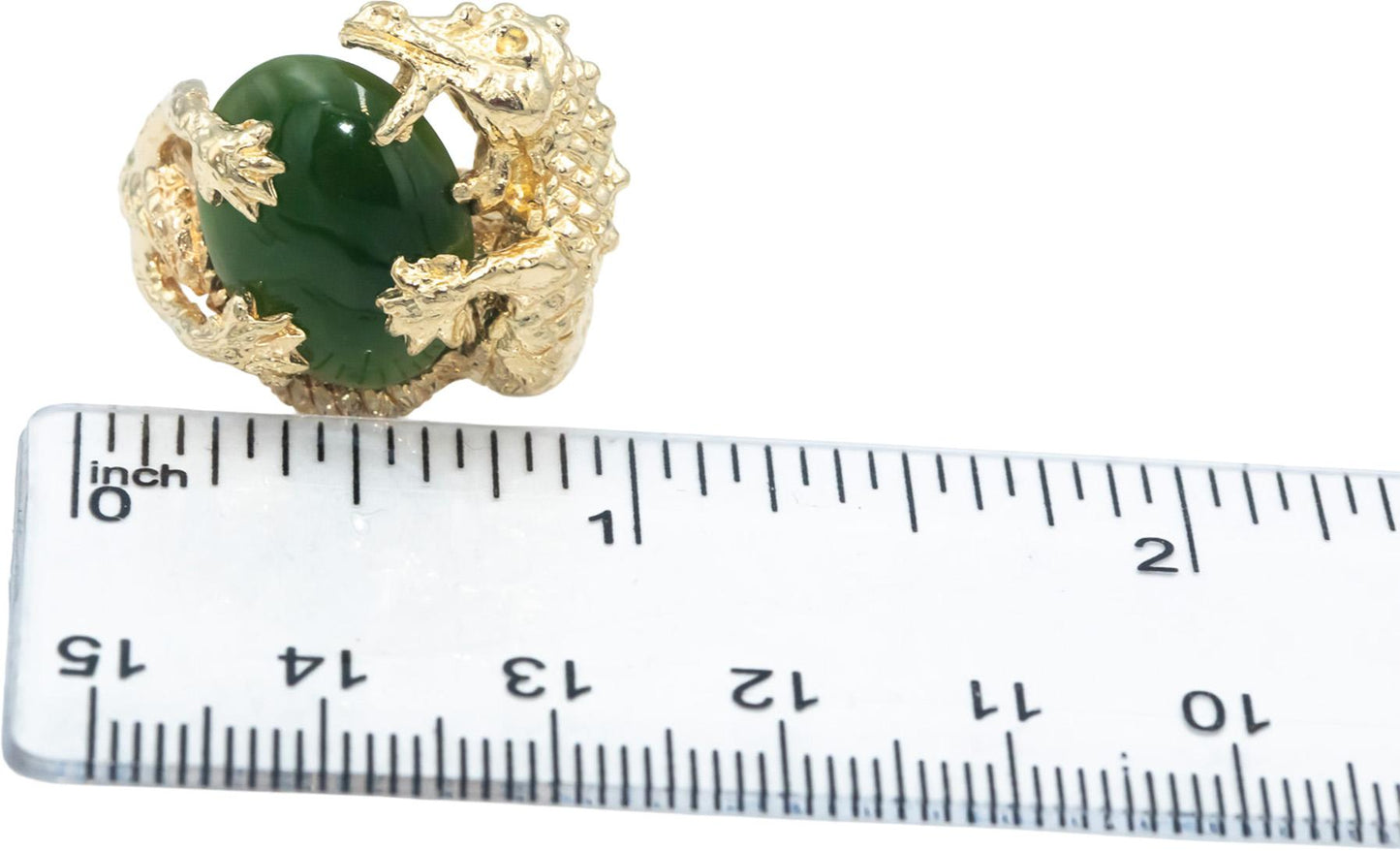 14k Yellow Gold Cabochon 15.5 x 11.7mm Jadeite Dragon Cocktail Ring Size 6